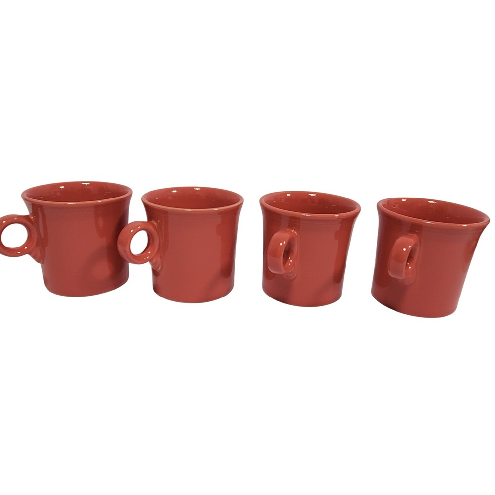 Fiesta Coffee Tea Mugs Set of 4 Coral Orange Ceramic Ring Handle